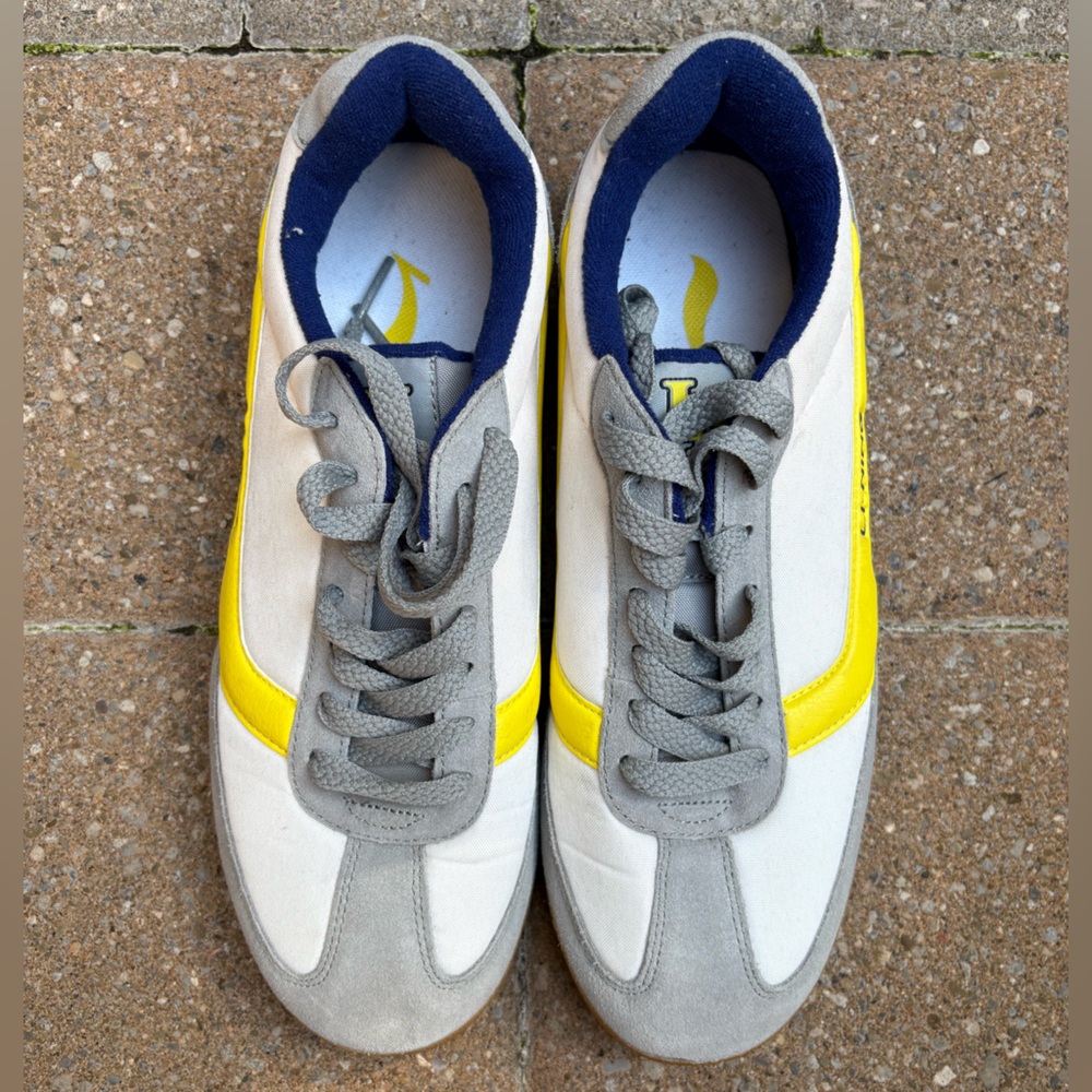 Men's White and Yellow Sneakers with Gray Accents